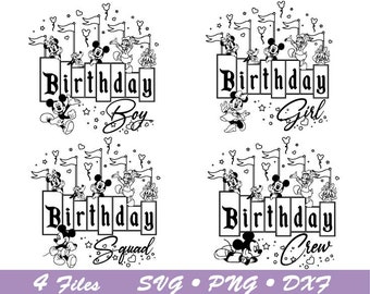 Mouse Birthday Squad Outline Png DxF Svg, Happy Birthday Svg, Family Vacation Svg, Vacay Mode Svg, Magical Kingdom Svg Png