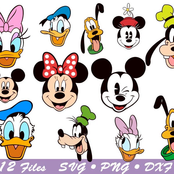 Mouse Head And Friends SVG, Mouse Faces Svg, Mouse Clipart, Donald Svg, Daisy Svg, Donald Duck Png, Cricut File