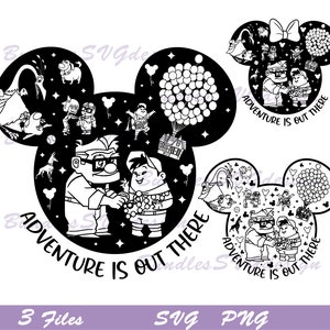 Mouse Head Up Movie Svg Png, A aventura está lá fora Svg, Up Mouse Ears Svg, Up Birthday Svg, Carl House Balloons Png, Family Trip Svg