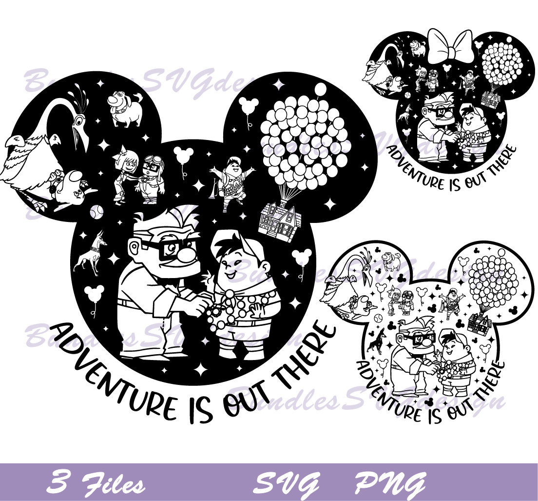 Mouse Head Up Movie Svg Png, Adventure is Out There Svg, Up Mouse Ears Svg, Up Birthday Svg, Carl House Balloons Png, Family Trip Svg