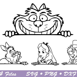 Peeking Cheshire Cat Outline svg, Alice In Wonderland svg, Alice In Wonderland dxf, Cheshire Cat Birthday, Printable png, cricut