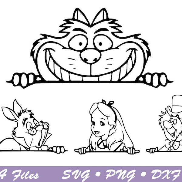 Peeking Cheshire Cat Outline svg, Alice In Wonderland svg, Alice In Wonderland dxf, Cheshire Cat Birthday, Printable png, cricut