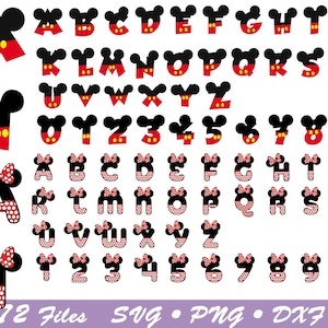Mouse Font svg Bundle, Mouse Alphabet, Letters and Numbers svg, Mouse Ears Font svg, Mouse Bow Font svg, file Cricut