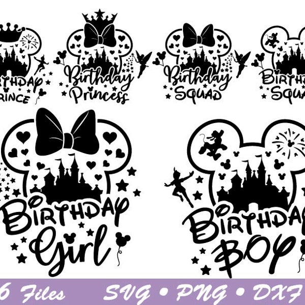 Birthday Squad svg, Mouse Birthday Squad 2023 svg, Mouse Silhouette Boy svg, Mouse Birthday Boy svg, Castle Fireworks svg, Cricut File svg