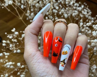 Halloween nails design coffin press on nails/ cute press on nails/ false nails/ glue on nails/ glitter nails