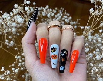 Halloween nails design coffin press on nails/ cute press on nails/ false nails/ glue on nails/ glitter nails