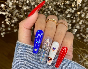 4 de julio Press On Nails/ American Nails/ Luxury Press On Nails/ False Nails/ Independence Day Nails