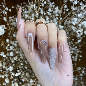 Butternut Squash coffin press on nails with glitter shine cute press on nails/ false nails/ glue on nails/ glitter nails