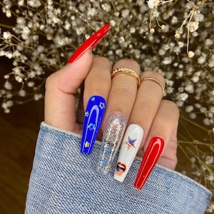 4th Of July Press On Nails/ American Nails/ Luxury Press On Nails/ False Nails/ Independence Day Nails image 1