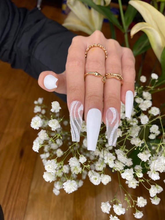 White Acrylic Nails - Temu