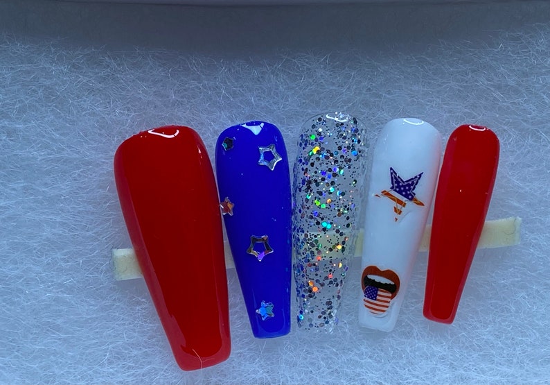 4th Of July Press On Nails/ American Nails/ Luxury Press On Nails/ False Nails/ Independence Day Nails image 3