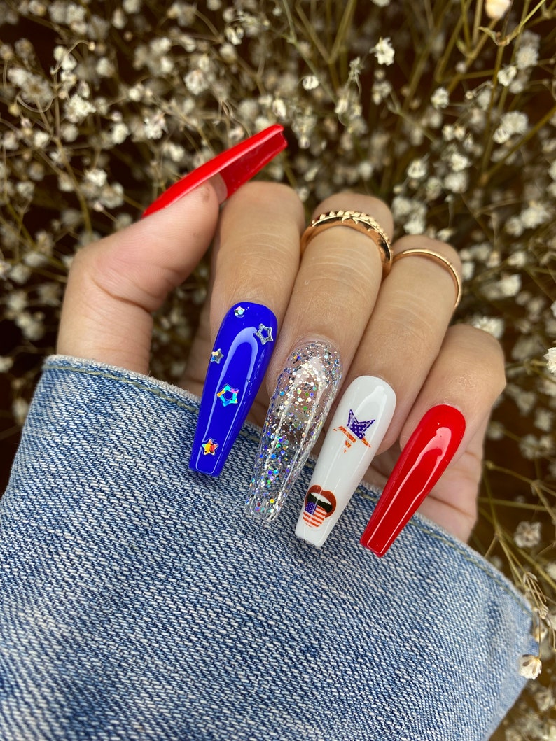 4th Of July Press On Nails/ American Nails/ Luxury Press On Nails/ False Nails/ Independence Day Nails image 2