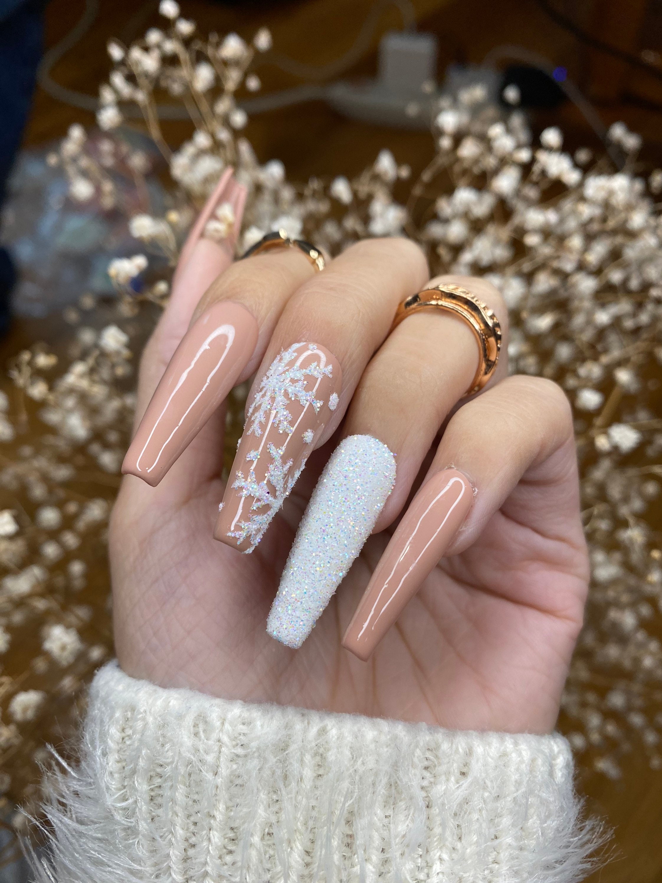 Nude Glitter Nails With Rhinestones – Trendy Things To Buy