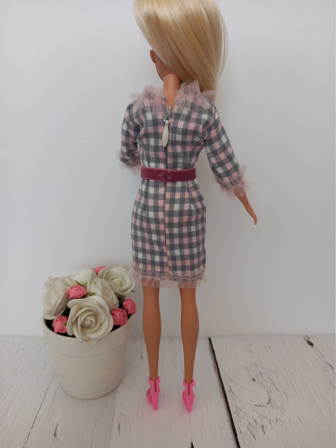 Barbie doll clothes: Pink Checkered Dress for Barbie | Etsy