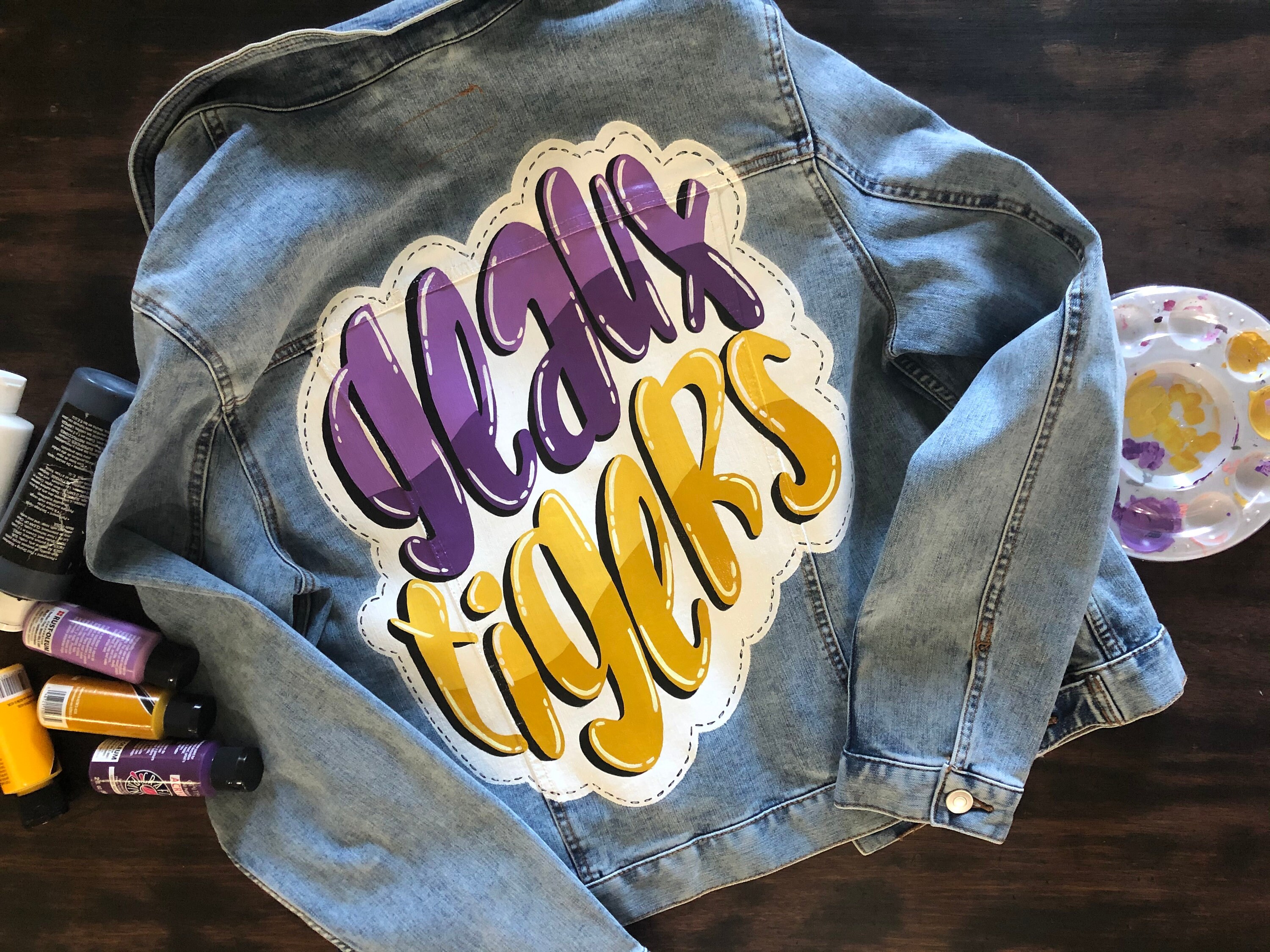 Hand painted LSU inspired GEAUX TIGERS jean jacket Etsy