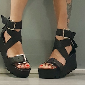 Platform Leather Sandals, High Summer Sandals, Combat Sandals, Open Toe Sandals, Genuine Leather Sandals, Gothic Sandals, Extravagant Shoes