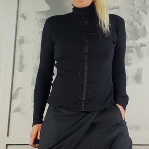 Black Cotton Top, Sexy Top, Black Fitted Top, Turtle Neck Top, Extravagant Top, Avant Garde Blouse, Long Sleeve Black Top, Nonstandarddesign