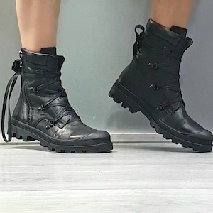 Black Women  Boots, Genuine Women Leather Boots, All seasons, Gothic Boots, Steampunk Shoes, Leather Shoes, Leather BootiesNonstandarddesign