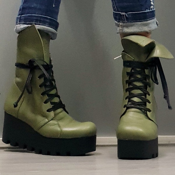 Leather Women Boots, Platform Women Boots, Steampunk Boots, Gothic Boots, Genuine Platform Boots, Leather Ankle  Boots, Nonstandarddesign
