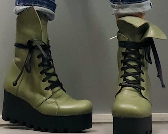 Avant Garde Platform Women Boots, Ankle Leather Boots, Edgy Platform Shoes, Streetwear Handmade Boots, Gothic Ankle Shoes