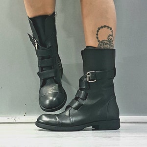 Woman Boots, Genuine Black Boots, Extravagant shoes, Combat Boots, All seasons Shoes, Ankle Leather Boots, Gothic Boots, Flat Boots