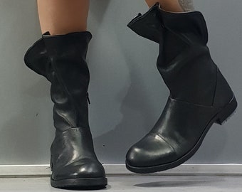 Black Woman Boots, Gothic Shoes, Black Genuine Boots, Combat Boots, All seasons Shoes, Ankle Leather Boots, Gothic Boots, Extravagant Shoes