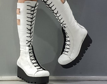 Extravagant High Women Boots, Gladiator Boots, Platform High Boots, Genuine Shoes, Women Leather Boots, Casual Boots, Gothic Shoes