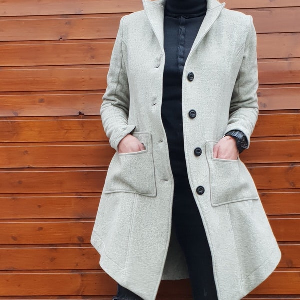 Women Coat, Wool Coat, Grey Coat, Asymmetrical Coat, Loose Coat, Woman Coat, Pockets Coat, Avant Garde Clothing, Casual Coat, Urban Coat