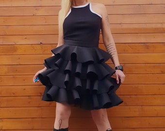 Asymmetric Neoprene Ruffle Skirt: Gothic Cocktail Ballgown