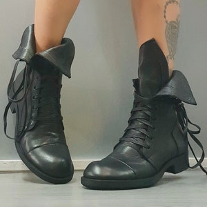 Black Women  Boots, Genuine Women Leather Boots, Extravagant Shoes, Gothic Boots, Steampunk Shoes, Leather Shoes, Leather Booties