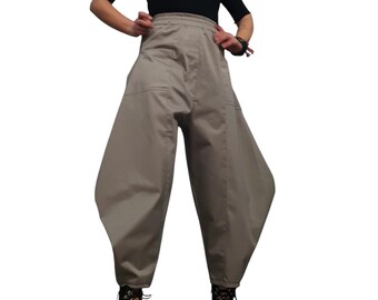 Avant Garde Wide Leg Women Pants, Gray Oversized Balloon Trousers, High Waist Statement Edgy Pants