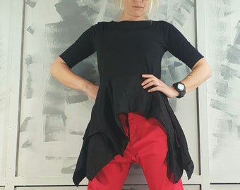 Asymmetrical Cotton Tunic: Avant Garde Deconstructed Plus Size Top