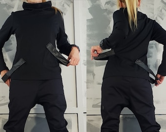 Fitted Black Cotton Turtle Neck Top: Avant Garde Blouse