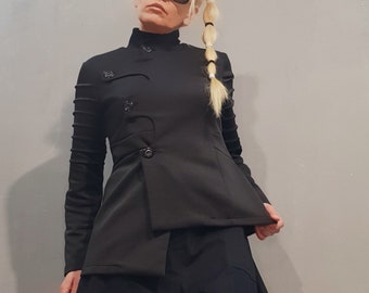 Extravagant Black Women Jacket, Asymmetrical Jacket, Avant Garde Women Blazer, Gothic Jacket, Steampunk Jacket, Party Jacket