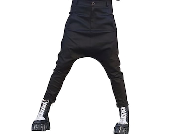 Avant Garde Black Harem Pants – Drop Crotch Trousers, Asymmetrical Urban Streetwear, Edgy Loose Fit Women Pants