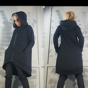 Sudadera extra larga con capucha y cremallera para mujer. Top minimalista  de invierno con mangas -  México