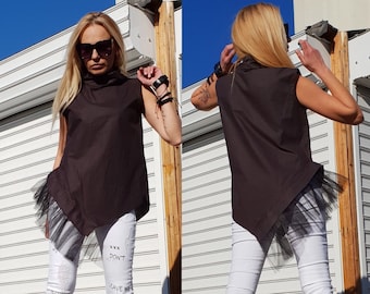 Tulle Top , Sexy Top, Avant Garde Tunic, Turtle Neck Tunic, Loose Tunic, Steampunk Tunic, Gothic Tunic, Asymmetrical TunicNonstandarddesign