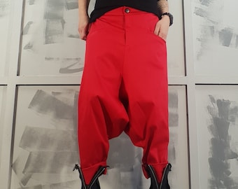 Women Harem Trousers, Avant Garde Trousers, Red Baggy Pants, Gothic Pants, Harem Casual Pants, Urban Pants, Loose Pants, Red Harem Pants