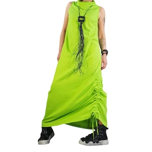 neon turtleneck dress Neon Green Lightning Print Dress Streetwear Long Sleeve Turtleneck Bodycon  Dress