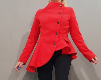 Asymmetrical Wool Winter Coat: Avant Garde Gothic Tailored Overcoat, Warm Luxury Outerwear for Women, Statement Fashion Jacket