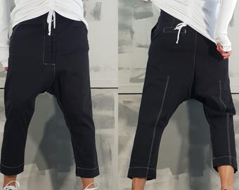 Extravagant Women's Harem Pants, Black Drop Crotch Baggy Trousers, Avant Garde Style