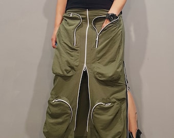 スカート archive goa gimmick zip cargo long skirt G.O.A Archive Parachute Cargo Zipper Skirt - Etsy