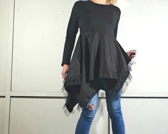 Avant Garde Tunic , Deconstructed Top, Loose Tunic, Asymmetrical Tunic, Oversize Tunic, Tulle Top, Long SleeveNonstandarddesign