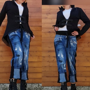 Asymmetrische zwarte blazer: avant-garde steampunkjas