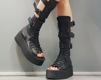 Leather Gladiator Platform Sandals: Gothic Summer Boots