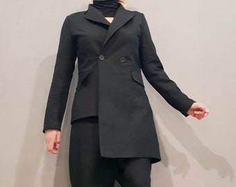 Asymmetrical Linen Blazer, Extravagant Short Long Jacket, Linen Women Blazer, Gothic Jacket, Steampunk Jacket, Party Linen Jacket