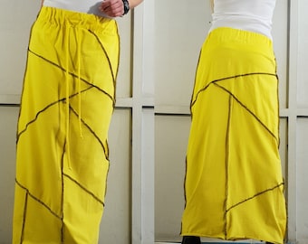 Long Cotton Skirt: Extravagant Stitched Design, Gothic Casual Wear