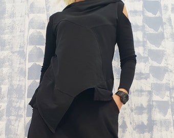 Asymmetrical Cotton Tunic: Avant Garde Gothic Blouse