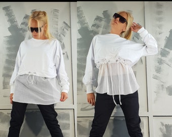 Asymmetric Cotton Tunic Top: Avant Garde Deconstructed Blouse