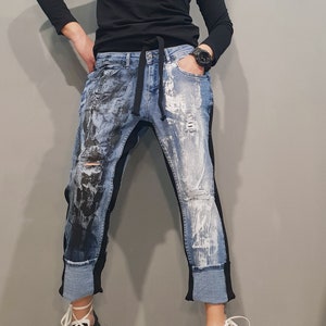 Casual Denim Pants, Extravagant Denim Pants, Denim Harem Pants, Loose Denim Trousers, Women Denim Boyfriend Pants, Extravagant Loose Pants